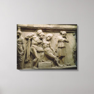 Grieks Sarcophagus met een scène die de slag toon Canvas Afdruk