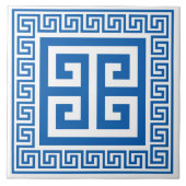 Grieks Sleutel Blauw en Wit Patroon Keramische Teg Tegeltje (Voorkant)