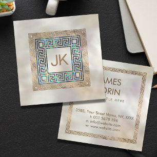 Grieks Sleutel Meander Monogram Abalone en goud Vierkante Visitekaartje