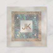 Grieks Sleutel Meander Monogram Abalone en goud Vierkante Visitekaartje (Voorkant)