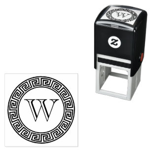 Grieks Sleutel Rond Lijst Grens Initiaal Monogram Zelfinktende Stempel