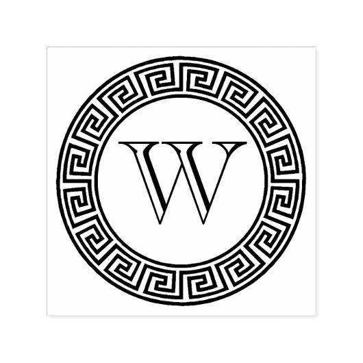 Grieks Sleutel Rond Lijst Grens Initiaal Monogram Zelfinktende Stempel (Design)