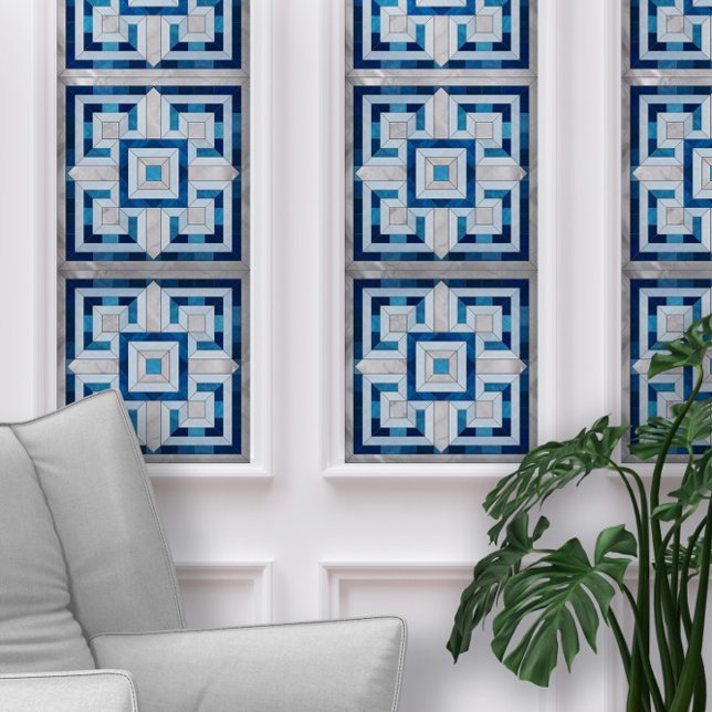 Grieks sleutelmozaïek - Blauw marmer en parel Behang (Creator heeft geüpload)