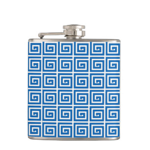 Grieks sleutelontwerp - blauw en wit heupfles