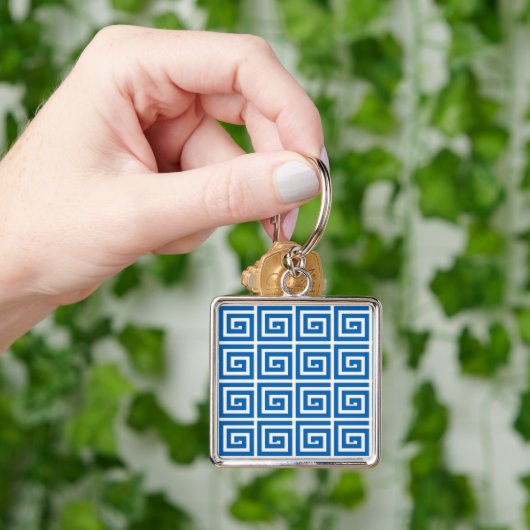 Grieks sleutelontwerp - blauw en wit uiterlijk sleutelhanger (Hand)