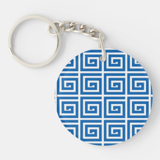 Grieks sleutelontwerp - blauw en wit uiterlijk sleutelhanger (Voorkant)