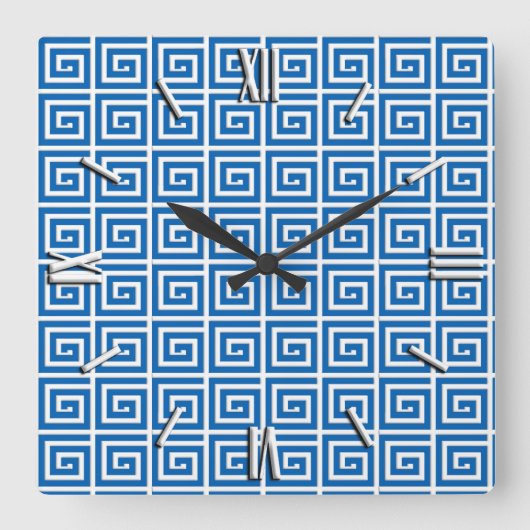 Grieks sleutelontwerp - blauw en wit vierkante klok (Voorkant)