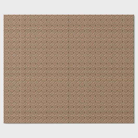 Grieks sleutelontwerp - chocoladebruin op koraal cadeaupapier (Vlak)