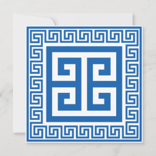 Grieks Sleutelpatroon Blauw en Wit Ontwerp Kaart