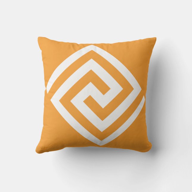 Grieks Sleutelpatroon Sinaasappel Wit Modern Gift  Buitenkussen (Achterkant)