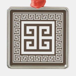 Grieks sleutelpatroon wit en bruin metalen Ornamen Ornament
