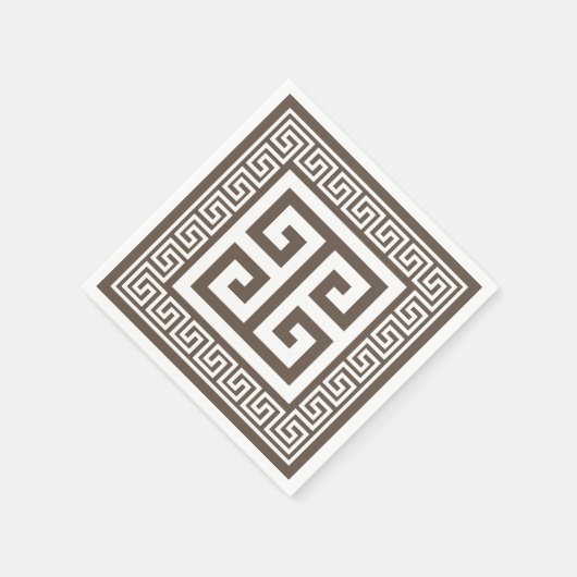 Grieks sleutelpatroon wit en bruin papier servette servet (Hoek)