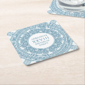 Grieks toga verjaardagsfeestje met blauwe elemente vierkante kartonnen onderzetter (Schuin)