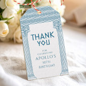 Grieks Verjaardagsfeest met blauwe kolommen Dank U Cadeaulabel