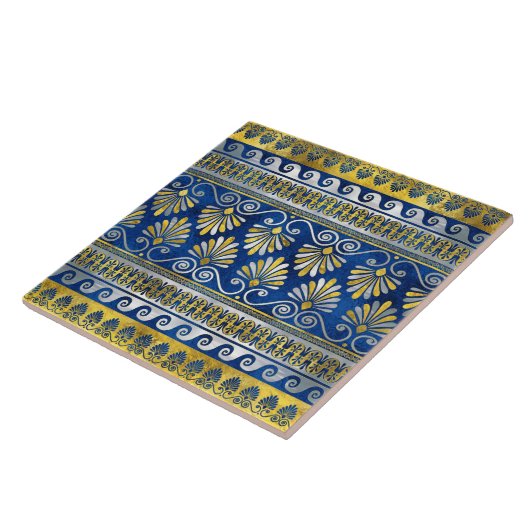 Grieks versiering met Meander Key Blue gemstone Tegeltje (Zijkant)