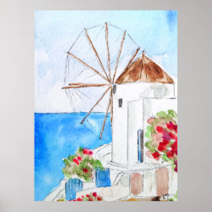 Grieks windmoleninkt en waterverf poster