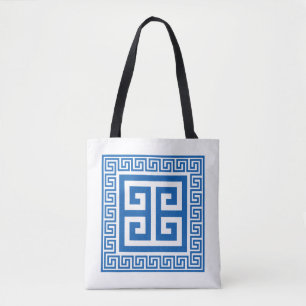 Grieks Zeer belangrijk Patroon Blauw en Wit Ontwer Draagtas