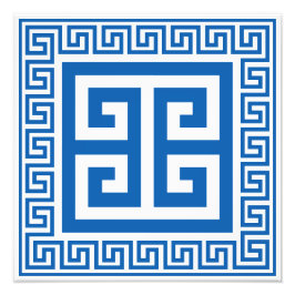 Grieks Zeer belangrijk Patroon Blauw en Wit Ontwer Foto Afdruk