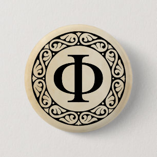 Griekse Alfabet Letter Phi Ronde Button 5,7 Cm