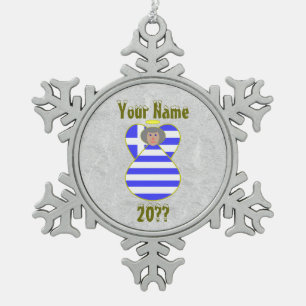Griekse Angel - vlag Gray Hair Tin Sneeuwvlok Ornament