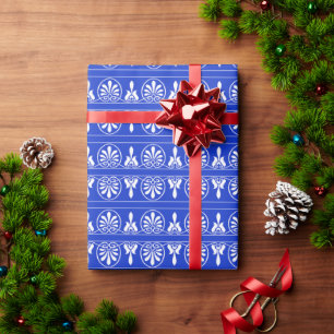 Griekse Arabesk Mediterraan Patroon Blauw Cadeaupapier