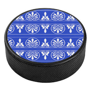 Griekse Arabesk Mediterraan Patroon Blauw Hockey Puck