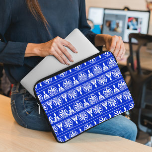 Griekse Arabesk Mediterraan Patroon Blauw Laptop Sleeve