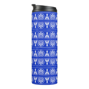 Griekse Arabesk Mediterraan Patroon Blauw Thermosbeker