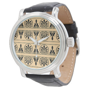 Griekse Arabesk Mediterraan Patroon Bruin Horloge