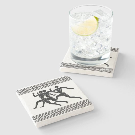 Griekse atleten die wit lopen stenen onderzetter (Zijkant)