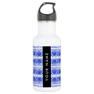 Griekse Fret Arabesk Blauw, Uw Naam, Personaliseer Waterfles