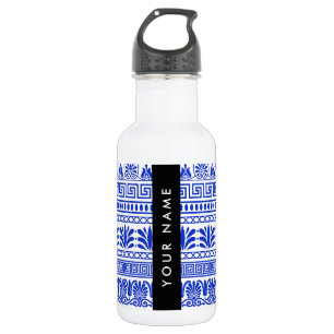 Griekse Fret, Gemengde Meander Sleutel, Blauw, Je Waterfles