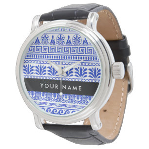 Griekse Fret, Gemengde Meander Sleutel, Blauw, Uw Horloge