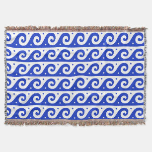 Griekse fret, mediterraan golfpatroon, blauw deken