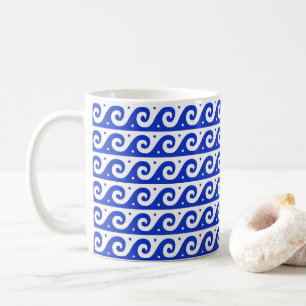 Griekse fret, mediterraan golfpatroon, blauw koffiemok