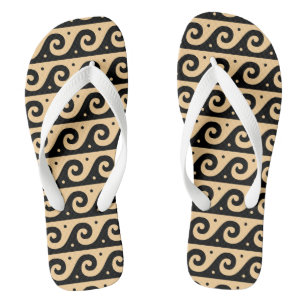Griekse Fret, Mediterraan Golfpatroon, Bruin Teenslippers