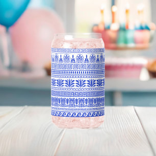 Griekse fret, mediterraan patroon, blauw blikvorm glas