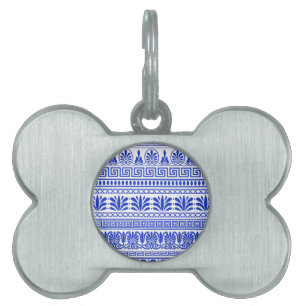 Griekse fret, mediterraan patroon, blauw huisdieren naamplaatje