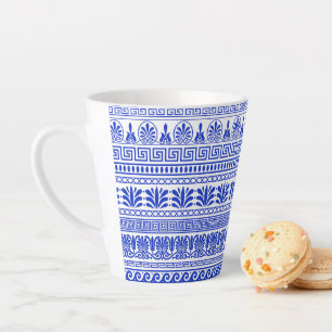 Griekse fret, mediterraan patroon, blauw latte mok