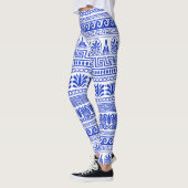 Griekse fret, mediterraan patroon, blauw leggings (Links)