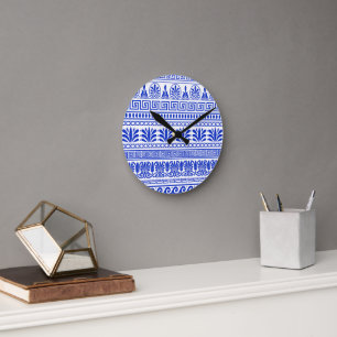 Griekse fret, mediterraan patroon, blauw ronde klok