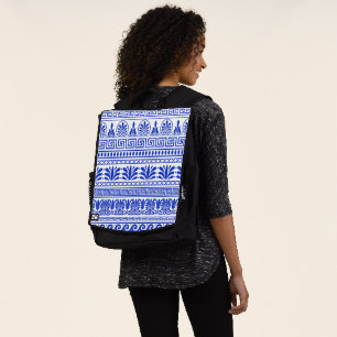 Griekse fret, mediterraan patroon, blauw rugtassen