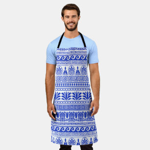 Griekse fret, mediterraan patroon, blauw schort