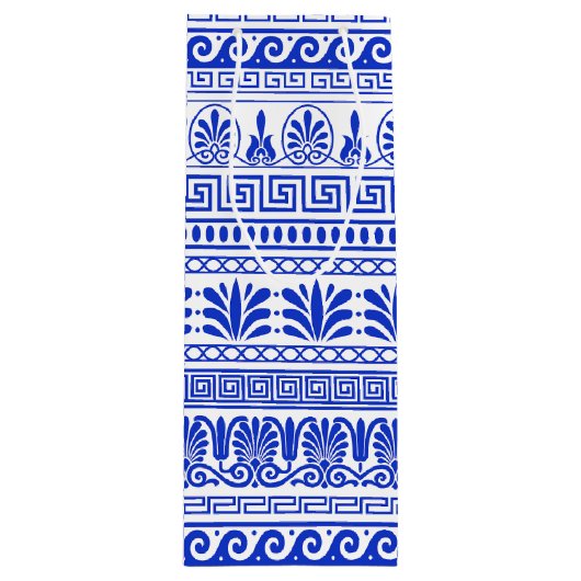 Griekse fret, mediterraan patroon, blauw wijn cadeautas (Voorkant)