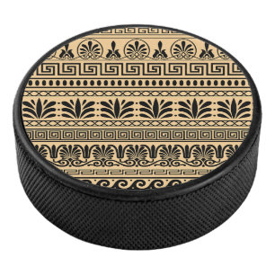 Griekse fret, mediterraan patroon, bruin hockey puck