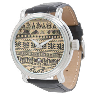 Griekse Fret, Mediterraan Patroon, Bruin Horloge