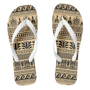 Griekse fret, mediterraan patroon, bruin teenslippers