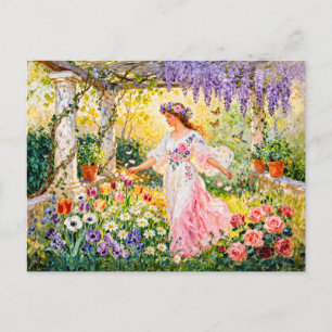 Griekse godin Flora in tuin Briefkaart