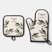 Griekse grootmoeder Olijfbijkantoren in Yiayia Ovenwant & Pannenlap Set (Voorkant)