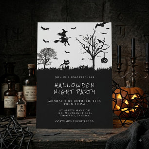 Griekse Heks Zwart en Wit Halloweenfeest Kaart